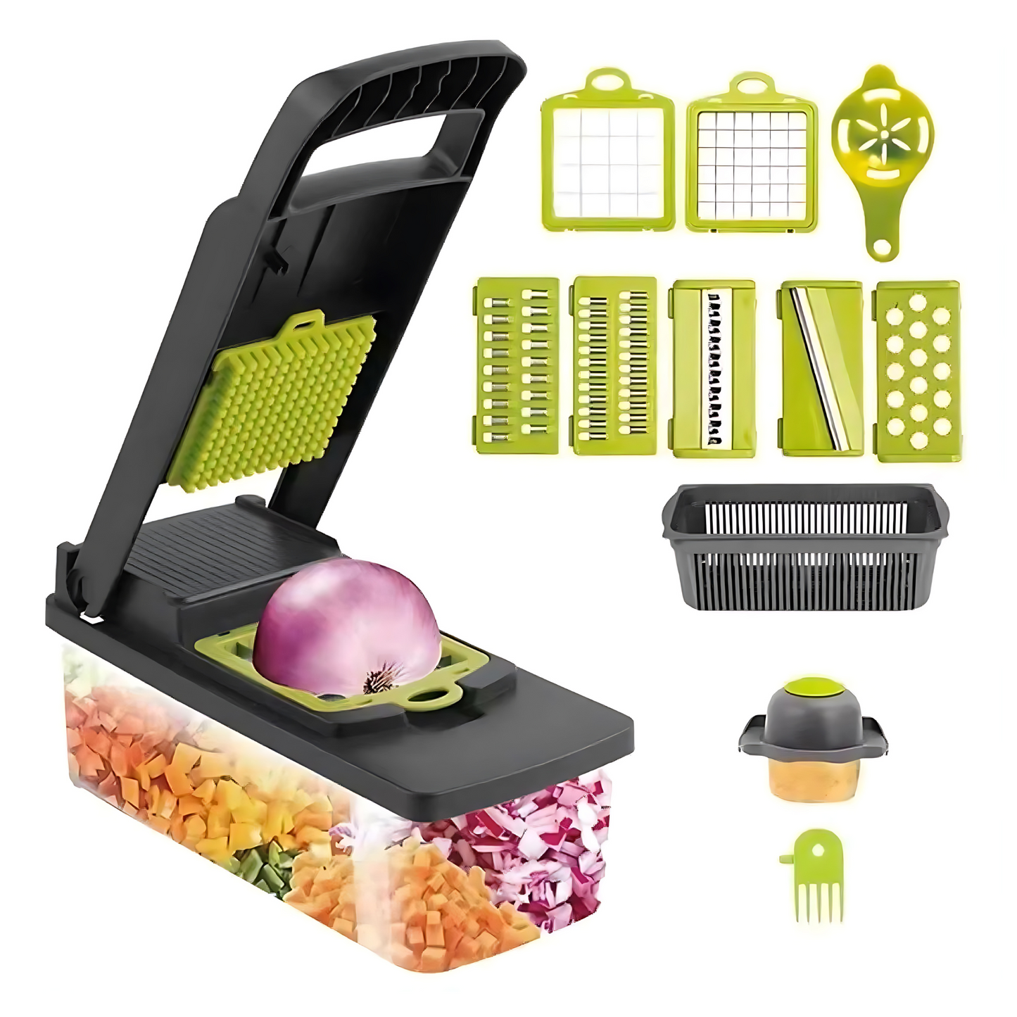 12-in-1 Multifunctional Vegetable Chopper and Slicer - Kitchen Mandoline with Container