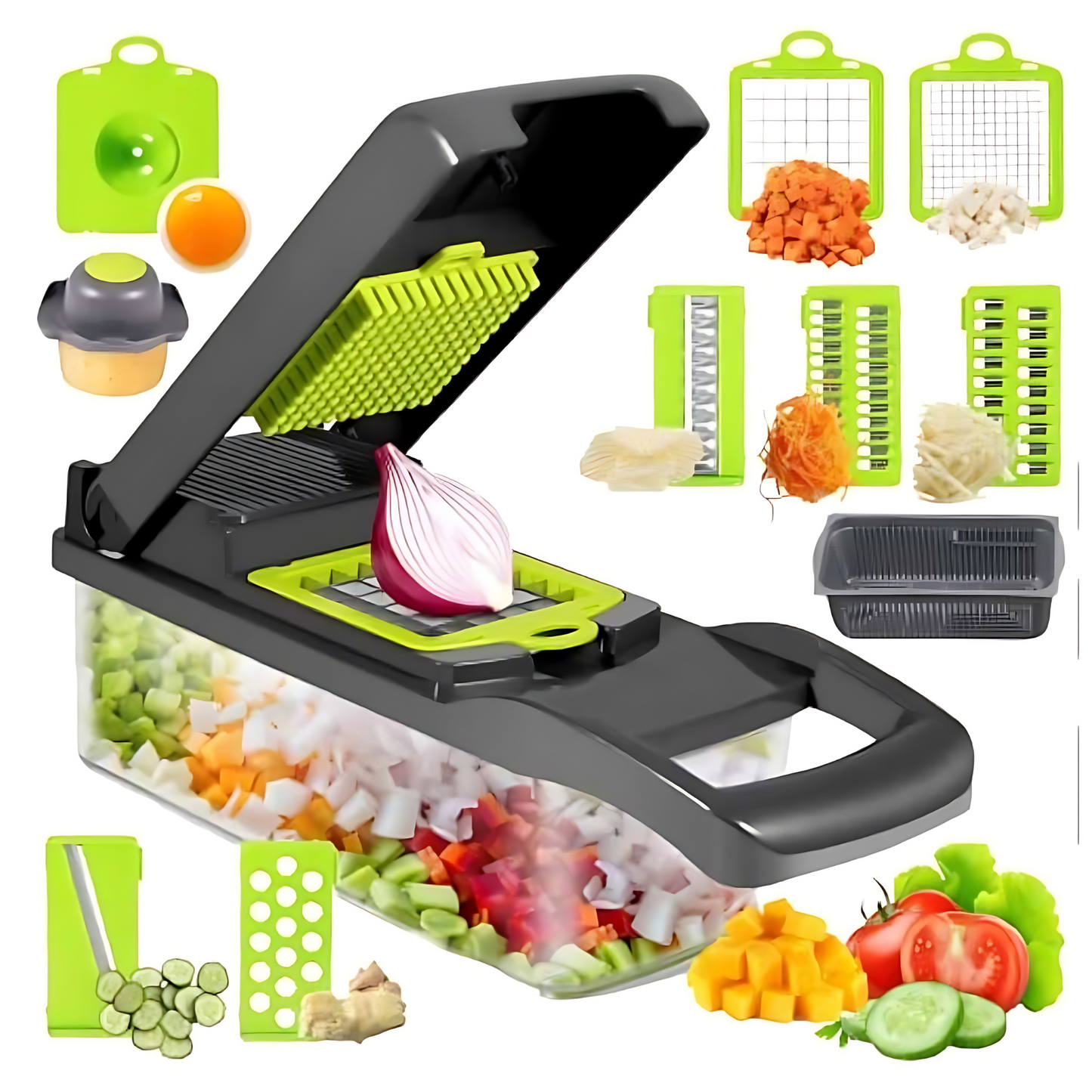 12-in-1 Multifunctional Vegetable Chopper and Slicer - Kitchen Mandoline with Container