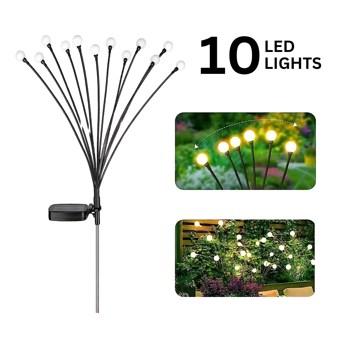 Solar Powered 10 LED Firefly Garden Lights - Waterproof Outdoor Decorative Lights